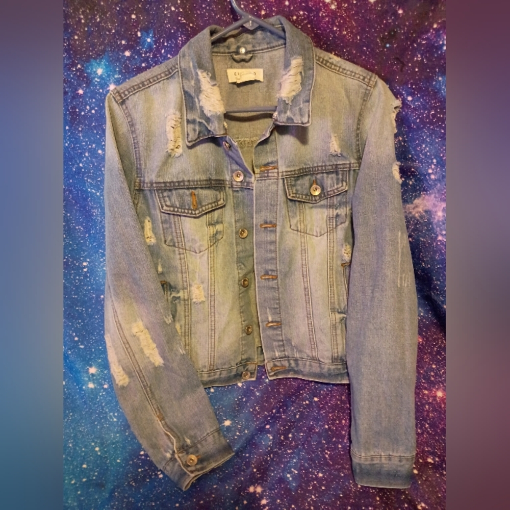 Ci Sono Light Blue Distressed Denim Jacket